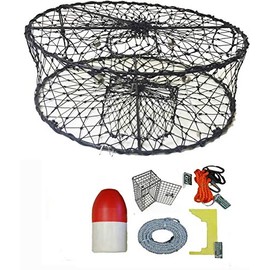 KUFA Sports Foldable Crab Trap with 11" Red/White Floats, Harness, Bait case & Crab Caliper Combo (CT50+CEC1)