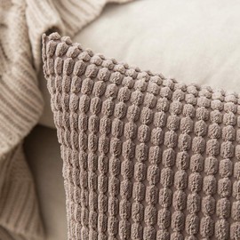 MIULEE Set of 2 Decorative Corduroy Cushion Covers 18x18 Inches, 45cm x 45cm Striped Solid Square Throw Pillow Cases for Sofa Couch Home Bedroom Ash