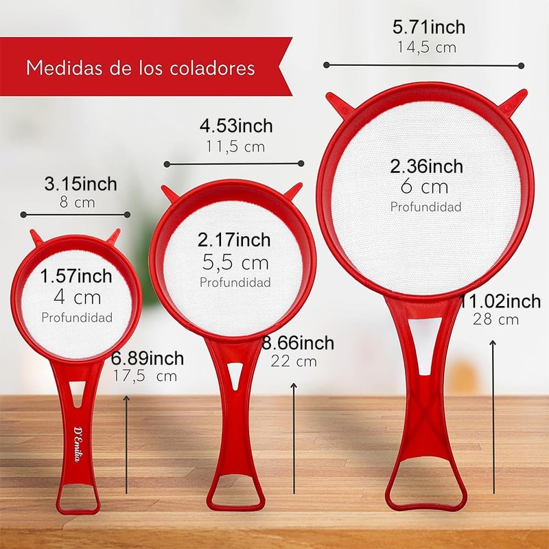 Zaphara Kitchen Strainer, Plastic Strainer Set, 3 Pieces, Fine Hair