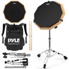 Pyle 12” Practice Pad Set with Snare Stand-Double Sided Rubber