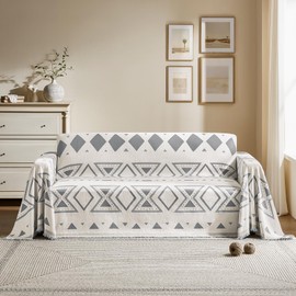 Maymiss Boho Couch Cover for Dogs Washable Chenille Sofa Covers Reversible Sofa Slipcover Pet Friendly for Sectional Sofa, 2 or 3 Cushion Couch (Boho3 Grey, 71" x 134")