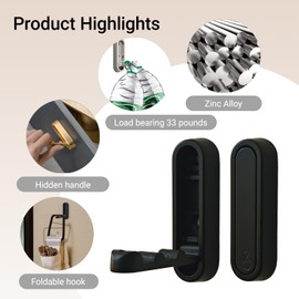 ShinYue Foldable Wall Hooks Heavy Duty - Zinc Alloy Hidden Handle with Anchors/Screws, Space-Saving for Bathroom, Kitchen, Closet, 33lb Capacity, Wall Mounted (White, Count, 2)