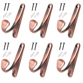 Rannb Single Hook Robe Towel Coat Wall Mounted Hook Red Copper Tone -Pack of 6