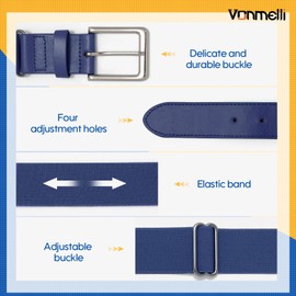 VONMELLI Baseball Belt Softball Belt Adjustable, Adult Baseball Uniform Belt Elastic for Men and Women with Sliver Buckle Navy Blue