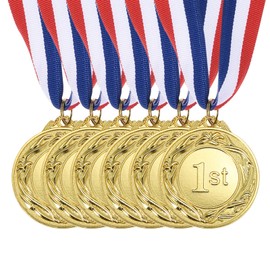 PATIKIL Gold Award Medals 2.6 Inch, 6 Pieces Winner Award Medals 1st Place Gold Prize Style with Neck Ribbon for Games Sports Competitions