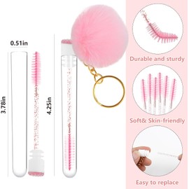 Juego de 20 cepillos desechables para limpieza con purpurina, varitas para rímel, tubos con forma de diamante, llavero con bola de piel sintética, cepillo para pestañas, herramienta de maquillaje y