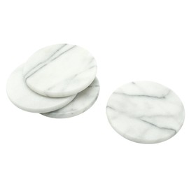 Creative Home Natural Stone White Marble 4" Diameter Set of 4 Piece Coaster Set