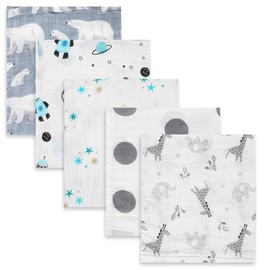 Norinori Muslin Squares Baby Muslin Cloths- 5 Pack Baby Cloth 60x60cm 100% Pure Cotton Super Soft Breathable Newborn Essentials Perfect Shower Gifts