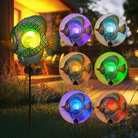 HONGLAND Solar Outdoor Lights -Metal Fish Decorative Stake- Garden Colorful LED Solar Path Lights for Lawn Path Yard Decoration Gift Idea