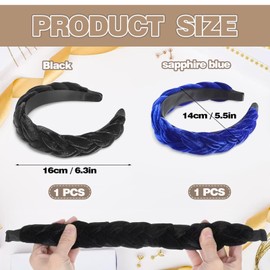 Velvet Headband Set – 2-Piece Braided Thick Headbands for Women, Soft & Stylish Hair Accessories, Blue & Black