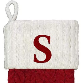 St. Nicholas Square 21 Inch Cable Knit Monogram Christmas Stocking (Embroidered S)
