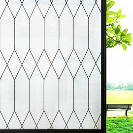 Windimiley Window Privacy Film Stained Glass Frosted Glass Window Clings Moroccan Lattice Decorative Bathroom Door Coverings UV Sun Blocking Heat Control Removable Home Window Tint,(35.4X157.5in,Pure)
