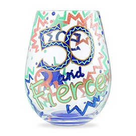 Enesco Designs by Lolita 50 and Fierce Hand-Painted Artisan Stemless Wine Glass, 20 Ounce, Multicolor