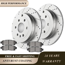 DAMAIAUTOMALL REAR Disc Rotors + Brake Pads for Chevy Traverse GMC Acadia Buick Enclave
