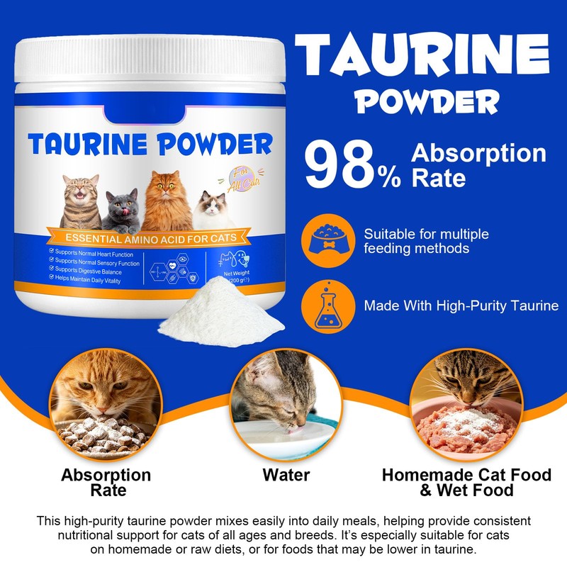 Taurine Powder for Cats, Cat Supplement for Heart, Vision, and