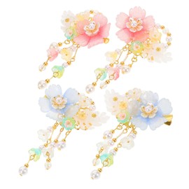 Healvian 2 Pairs Traditional Chinese Hairpins with Elegant Tassel Flower Clips Unique Hanfu Decorative Floral Barrettes for Retro Hair Accessories for Cultural Celebrations