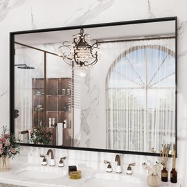 LUSABE 48x36 Inch Black Bathroom Mirror, Metal Framed Vanity Mirror for Wall, Anti-Rust Decorative Rectangle Mirror, Shatter-Proof Home Decor Farmhouse Mirror (Horizontal/Vertical)