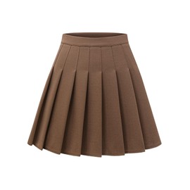 Shestellar Stretchy Short Pleated Skirts for Women Cheerleader Uniform High Waist A-line Mini Skirt Brown XS