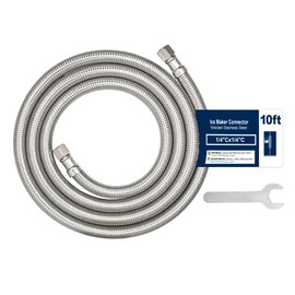 10ft Ice Maker Water Line Stainless Steel Braided – Flexible Refrigerator Water Supply Tube with 1/4" Quick Connect Fitting, Universal Fit