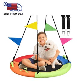 Zoshine Ship From USA 48'' Large Size Family-Friendly Tree Swing With 2 Adjustable Tree Hanging Straps Backyard Park Usecolor: red-blue-green-orange-40inch