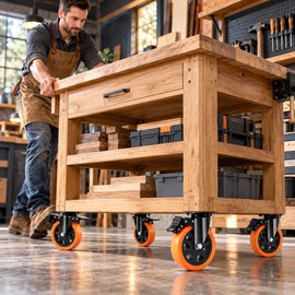 Heavy Duty Swivel Caster Wheels for Workbenches – 4-Pack PVC Casters with A/B Brakes for Smooth, Controlled Mobility