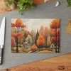 Tempered Glass Cutting Board for Kitchen Counter, Rustic Fall Village,