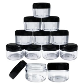 Beauticom 12 Pieces 30 Gram 30 ML Empty Clear Round Small Jars with Black Screw Cap Lid for Storing Loose Powders and Pigments, Makeup and Beauty Samples - BPA Free