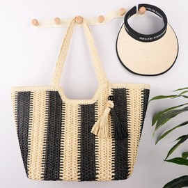 Beskie Straw Bag for Women,Tote Large Beach, Summer Shoulder Bags with Zip, Lightweight Straw Beach Tote Bag Summer Boho Travel Shoulder Bag Handbags for Pool Beach Vacation Holiday Overnight Party