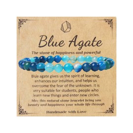 SONNYX Natural Stone Crystal Bracelet for Women Men - 6MM Semi-Precious Gemstone Beaded Bracelet Stretch Beads Bracelet Yoga Bracelets Jewelry Gifts(Blue Agate)