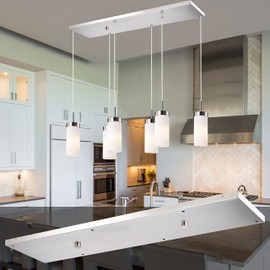 Six Pendant Light Linear Canopy Accessory Light Kit, 41-5/16 inch Flush Mount Cluster Canopy, Hanging 6 Lights with One Outlet Box for Kitchen Island, Mounting Hardware Included, Brushed Nickel
