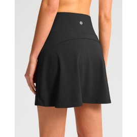 SANTINY - Falda de golf de 16 pulgadas para mujer con 4 bolsillos para mujer, falda de tenis elástica de cintura alta, falda atlética, Negro -, Small
