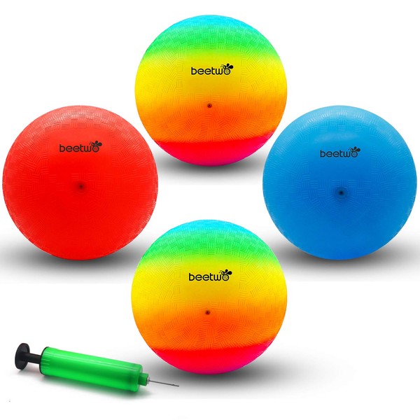 Playground Balls, 8.5 Inch Dodgeball Kickball for Kids Adults Outdoor Four Square Handball Game with Hand Pump (4 Pack)