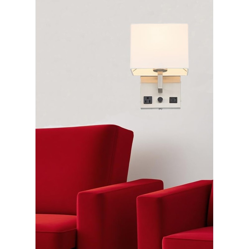 HomeFocus-Bedside Wall Sconces,Dimmable Wall Light with Outlet and Dual USB