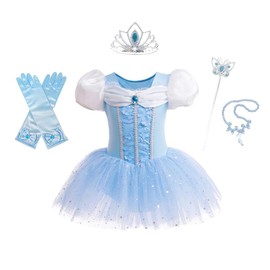 Dressy Daisy Princess Glass Slipper Ballet Leotards Tutu Dress for Toddler Girls Dance Costume with Accessories Size 5-6