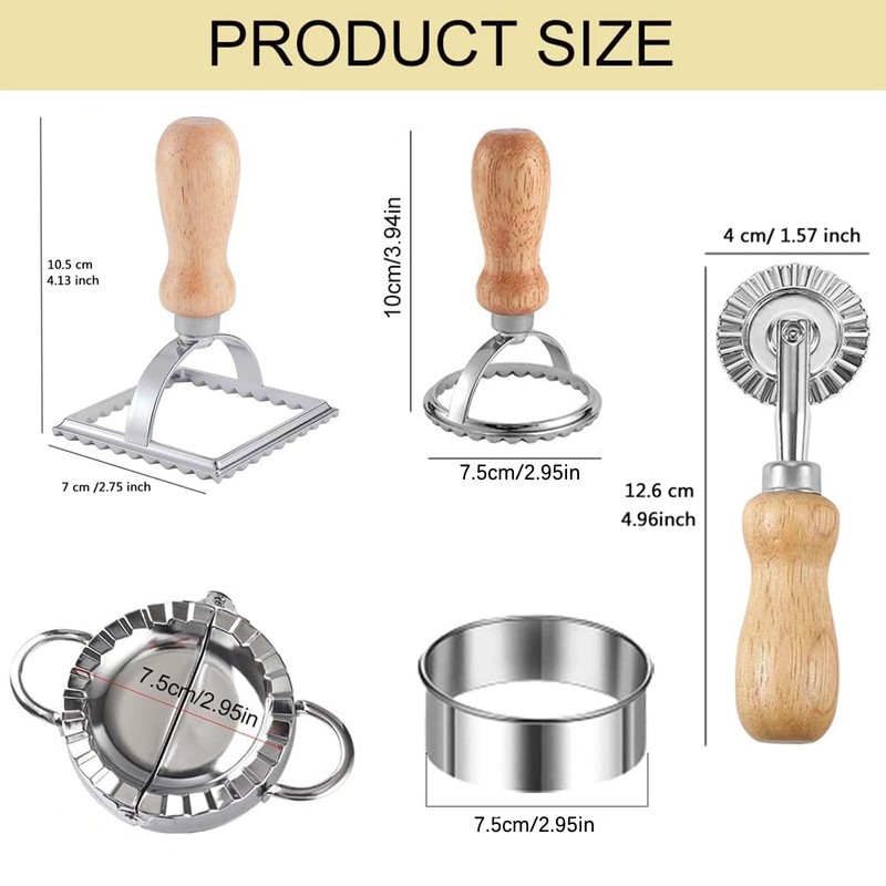 Ravioli Stamp Maker Cutter with Roller Wheel Set of 5,