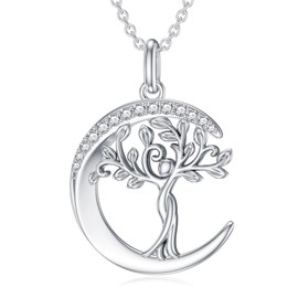 LWXIE Diamond Tree of Life Necklace for Women 925 Sterling Silver Moon and Tree of Life Pendant Necklace with Lab Grown Diamond Jewelry Gifts