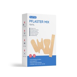 Band Aid Plaster Mix Set - in Textile Beige 50 Pieces - Box with Finger Plasters Long, Fingertip Plasters, Finger Joint Plasters & Plaster Strips - Plaster Box Filled for Travel and Office - Plaster
