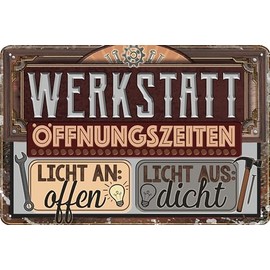 Weatherproof 30 x 20 cm Tin Sign - Funny Saying - Workshop, Screwdriver, Craftsman "Licht an: Offen - Licht aus: Zu"