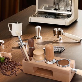 Domisyee Koffee Tamper Station 58 mm/54 mm, 6-in-1 Espresso Tamping Holder Made of Wood, Barista Accessory Organiser Stand for Portafilter, Tamper, Coffee Leveler, WDT Tool, Height Adjustable