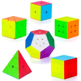 Coolzon Magic Cube Set,6 Pack Speed Magic Cubes 2x2x2 3x3x3 4x4x4 Pyraminx Megaminx Skewb Smoothly Stickerless Magic Cubes Puzzle Cube Toy for Kids & Adults,Christmas, Birthday, Festival, 6 Pack