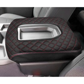 SENSHINE Center Console Cover for Chevy Silverado/GMC Sierra Accessories 2019-2023 2024 2025 2026 Armrest Cover Anti-Scratch Leather Arm Rest Box Protective Pad Only Jump Seat (Red Stitches)