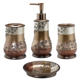 Zahari Home 4pc Miramar Bathroom Accessories Sets Lotion Pump, Tumbler, Tooth Brush Holder and Soap Dish Unique Design Multi Color Bathroom Set