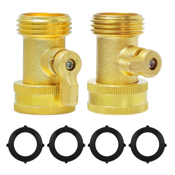 2 Pack Brass Garden Hose Shut Off Valve, 3/4" Heavy