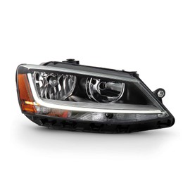 AKKON - Fits 2017-2018 Volkswagen Jetta [Halogen Type] Light Tube Chrome Headlamp w/LED DRL Model Headlight Passenger Right