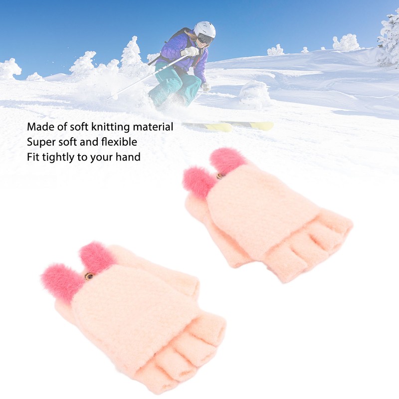 USB Heated Knitted Flap Gloves Half Finger 5V Winter Heating