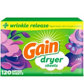 Gain dryer sheets Plus Wrinkle Release, Moonlight Breeze Scent, 120 Count, Fights static with a touch of scent, laundry sheets