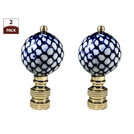 Royal Designs, Inc. Decorative Chinoiserie Blue and White Lamp Finials (Fish Scale - 2 Pk)