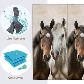Turamurra Horse Hand Towels - 2 Pack, 14.5" X 28", Soft Microfiber Polyester Bath Towel Set with Brown and White Horse, for Bathroom Kitchen Spa Hotel Decor Gifts for Women