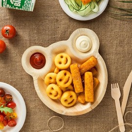 Eco Leaf 10 Disposable Palm Leaf Plates | 9" Teddy Bear Palmware Plates for Kids | Eco-Friendly, Compostable, Heavy-Duty Plate for Birthday Party, Picnic | Cute Sturdy Kids Tableware Plate, Pack of 10