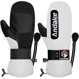 Andake Ski Mittens for Men & Women – Waterproof, Windproof, Thermal Touchscreen Winter Snow Gloves for Snowboarding, Skiing & Winter Sports (Snow White/Medium)